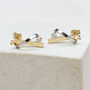 9ct Two Colour Gold Cz Overlapping Curved Bar Stud Earrings, thumbnail 1 of 3