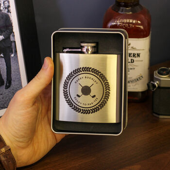 Personalised Golf Hip Flask Tin With Matching Tin, 3 of 4