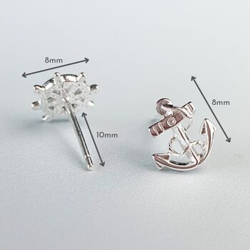 Sterling Silver Nautical Anchor And Wheel Stud Earrings, 2 of 5