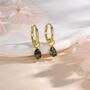 Sterling Silver Moss Agate Droplet Huggie Hoop Earrings, thumbnail 4 of 11