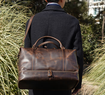 Leather Weekend Bag With Jacket Compartment, 9 of 11