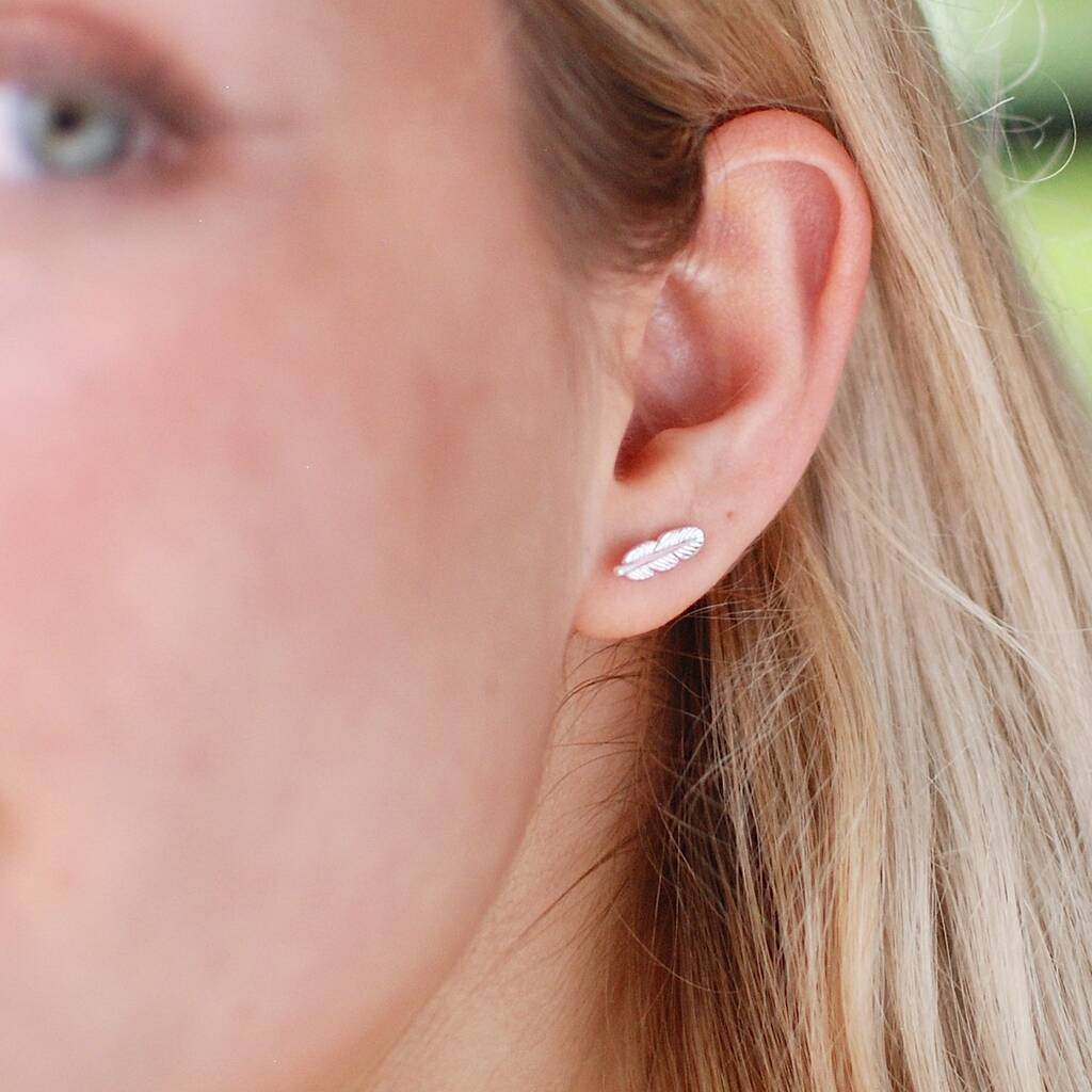 sterling silver feather stud earrings