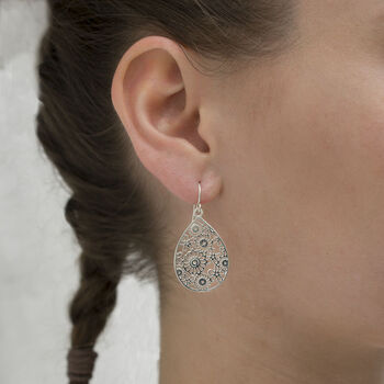 Sterling Silver Flower Teardrop Earrings, 2 of 4