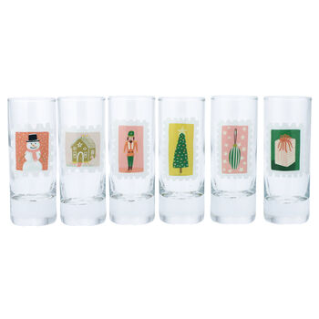 Christmas Stamp Printed Set Of Six Shot Glasses, 3 of 7