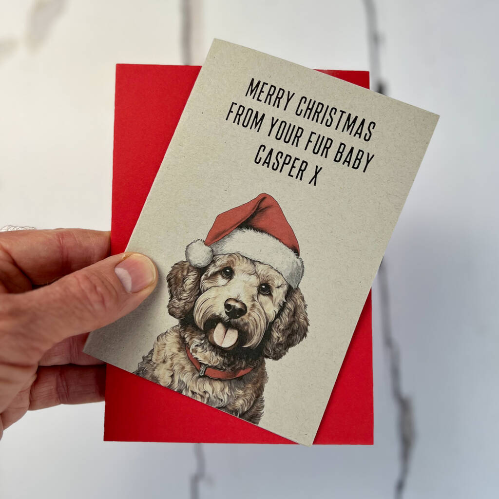 Santa Cockapoo Dog Personalised Christmas Card