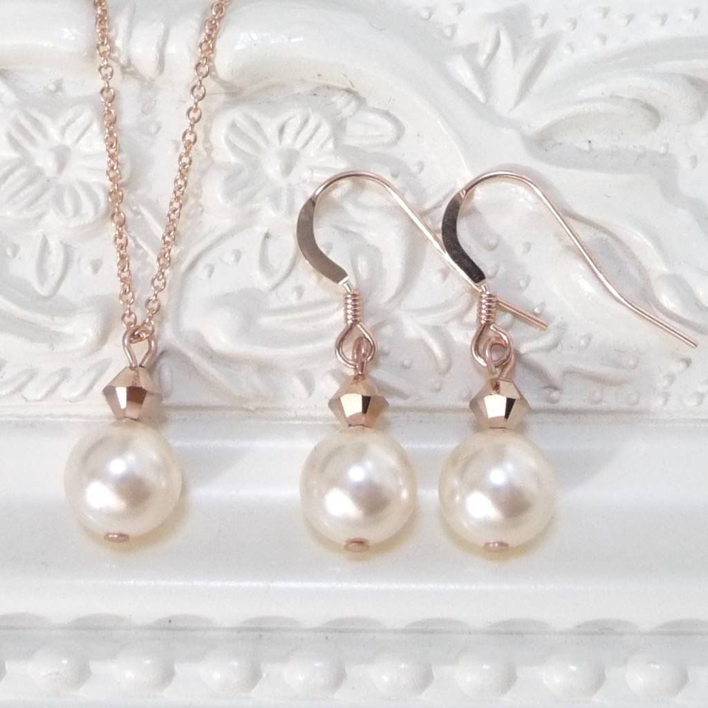 Rose Gold Pearl Drop Earrings By Katherine Swaine Rose Gold Pearl Drop Earrings