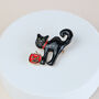 Black Cat And Carved Pumpkin Brooch, thumbnail 1 of 2