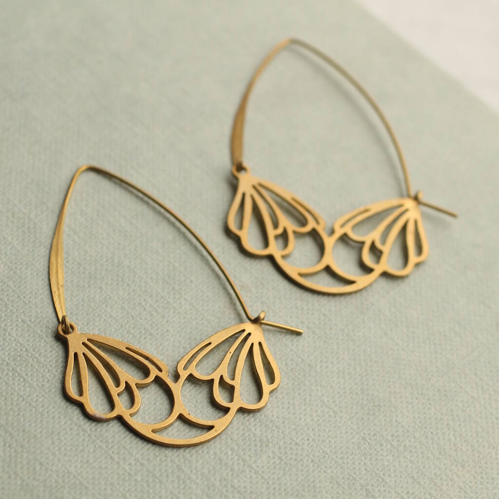 original flower hoop golden brass statement hoop earrings