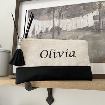 Personalised Tassel Canvas And Faux Leather Cosmetic Bags, 2 of 5