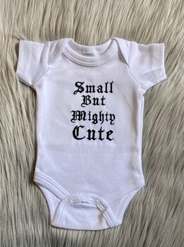 Embroidered Small But Mighty White Babygrow, 4 of 9