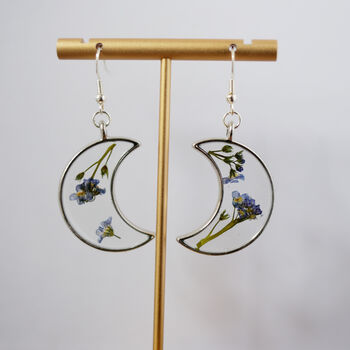 Forget Me Not Crescent Moon Drop Earrings, 3 of 4
