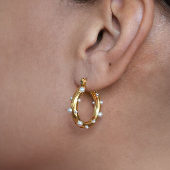 Dotted Pearl Hoop Earrings Non Tarnish, 2 of 5