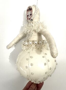 Spun Cotton And Glass Christmas Cream Bauble Girl, 5 of 5