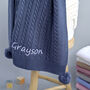 Personalised Dusty Blue Knitted Baby Blanket, thumbnail 8 of 9