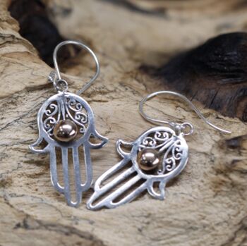Hamsa Earrings 925 Sterling Silver And 18ct Gold, 2 of 4
