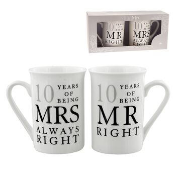 10th Anniversary 10 Years Mr And Mrs Always Right Mugs, 2 of 2