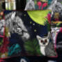 Under The Neon Moon Bright Tropical Flowers Zebras And Lemurs On Navy Luxury Velvet Cushion, thumbnail 1 of 3
