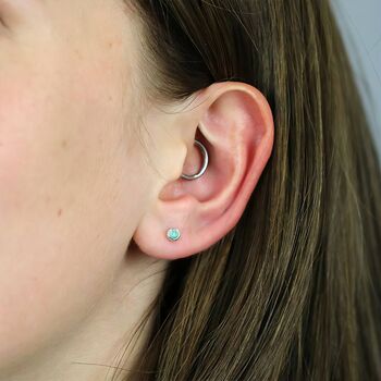 Tiny Green Fire Opal Stud Earrings In Sterling Silver, 3 of 11