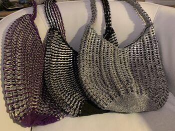 Sliver Skye Shoulder Bag Crocheted Metal Ring Pulls, 10 of 12