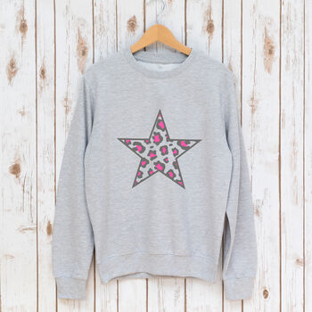 Leopard Print Star Ladies Sweatshirt With Pink Neon, 2 of 5