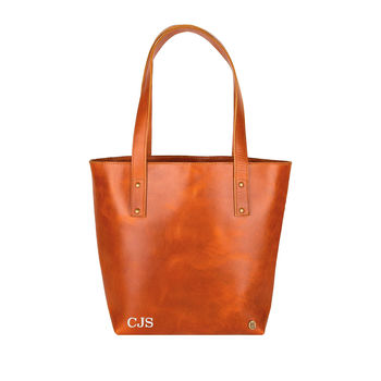 Personalised Buffalo Leather Open Tote In Tan, 3 of 9