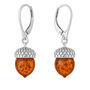 Large Sterling Silver Baltic Amber Acorn Drop Earrings, thumbnail 2 of 3