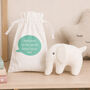 White Elephant Organic Rattle With Personalised Bag, thumbnail 1 of 2