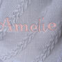 Personalised Knitted Grey Blanket With Bow, thumbnail 6 of 9