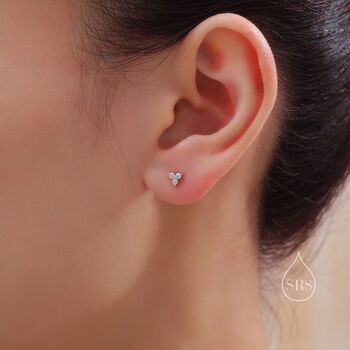Internally Threaded Cz Trio Flat Back Earrings In Sterling Silver, 4 of 7