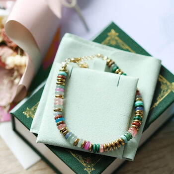 Multi Coloured Semi Precious Stone And Gold Bead Bracelet, 4 of 12