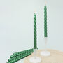 G Decor Coraline Verdéline Set Of Two, 10 Or 20 Forest Green Twisted Dinner And Taper Candles, thumbnail 1 of 3