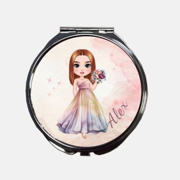 Personalised Compact Mirror With Cartoon Lady And Name, 6 of 7