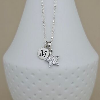 Personalised Silver Ball Chain Necklace With Cz Star, 2 of 5