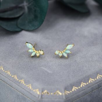 Green Opal Marquise Cluster Stud Earrings, 6 of 12