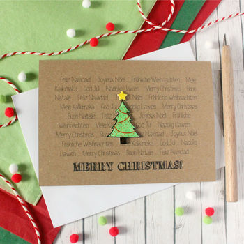 Personalised World Languages Merry Christmas Tree Card, 4 of 6