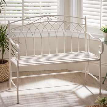 Cream Iron Arched Back Garden Bench, 3 of 6
