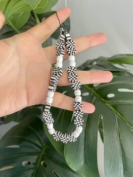 Checkerboard Black And White Mobile Phone Charm Strap, 4 of 4