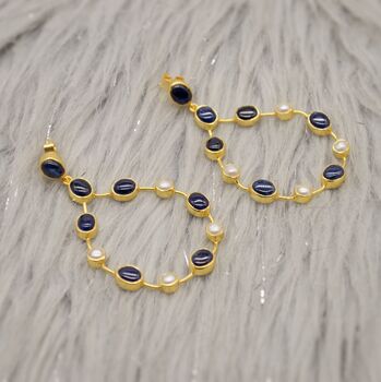 Blue Sapphire And Pearl Hoop Earrings, 12 of 12