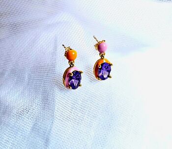 Amethyst Stud Drop Enamel Irregular Earrings, 6 of 8