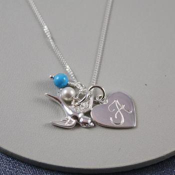 Silver Birthstone Necklace With Swallow, 6 of 6