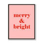 Merry And Bright Red And Pink Christmas Print, thumbnail 2 of 2