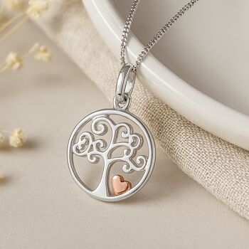 Personalised Sterling Silver Tree Of Life Pendant Necklace With Heart, 3 of 9