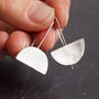 Minimalist Recycled Silver Handmade Drop Earrings, thumbnail 3 of 12