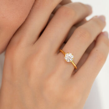 One Carat Round Solitaire Moissanite Engagement Ring In Sterling Silver And Gold Vermeil, 7 of 11