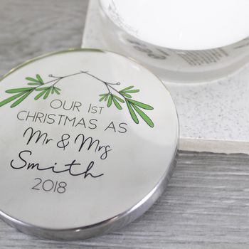 First Christmas As Mr And Mrs Scented Candle With Lid, 2 of 10
