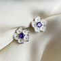 Sterling Silver White, Pink Or Purple Flower Stud Earrings, thumbnail 3 of 4