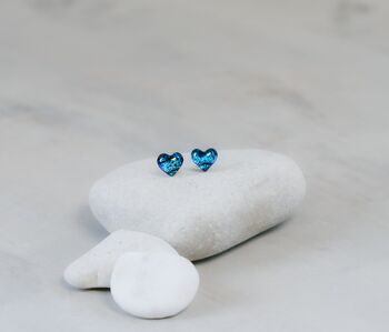 Heart Shaped Blue Stud Earrings, 6 of 10