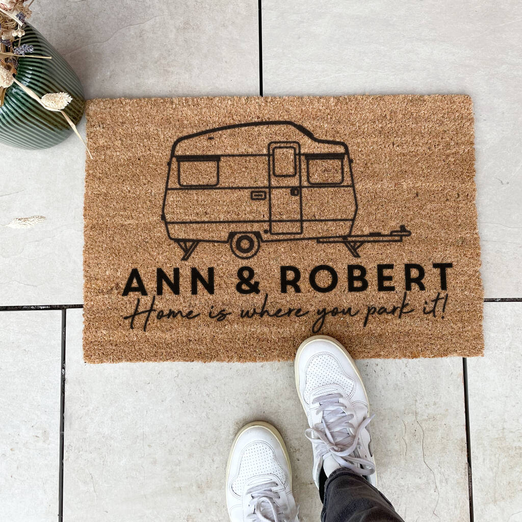 Personalised Caravan Doormat Travel Gift For The Home, 1 of 2