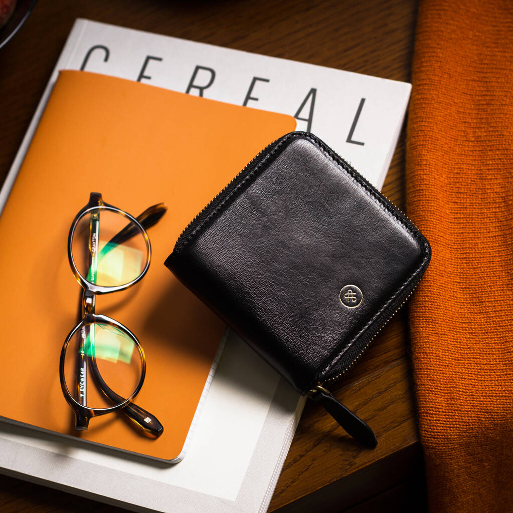 Personalised Womens Leather Square Zip Wallet 'Forino' By Maxwell Scott