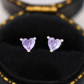 Sterling Silver Tiny Alexandrite Purple Blue Cz Heart Stud Earrings, 6 of 12